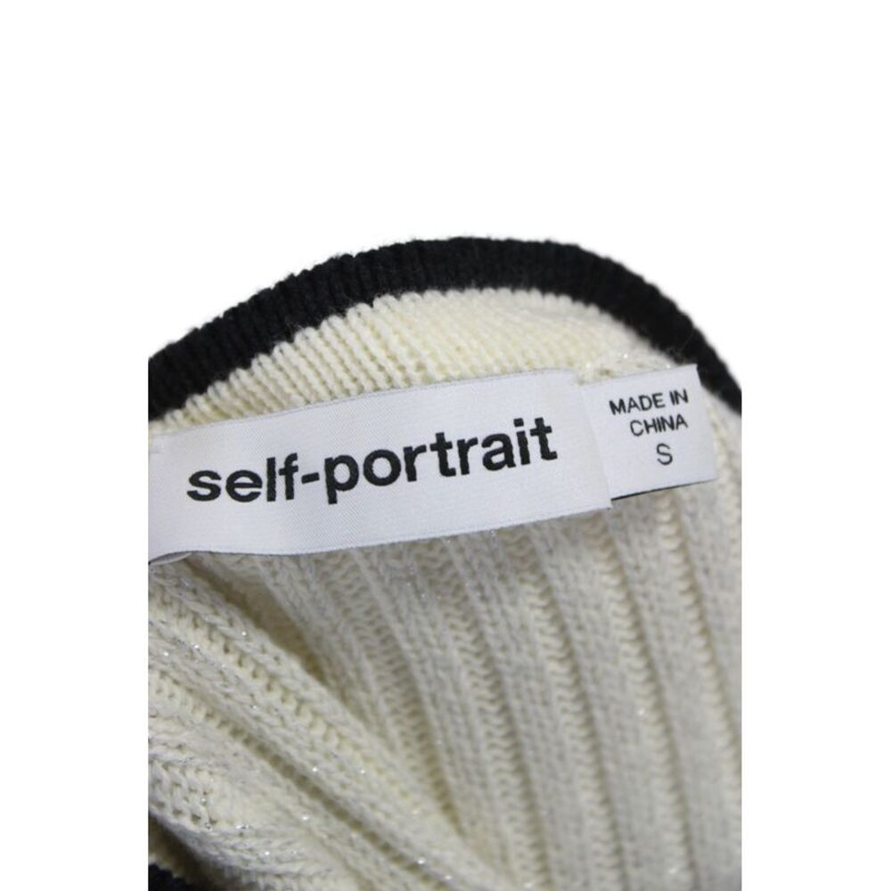Self Portrait Womens Striped Button Cardigan White Crew Neck Long Sleeve Size S - Picture 4 of 6